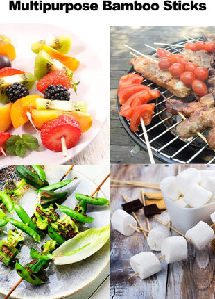 200 PCS Bamboo Skewers, 6 Inch Food Sticks for Appetizers Fruit Kebabs | Natural Mini Wooden Skewers for Barbecue Grilling Burger Sausage, Cocktail Picks for Drinks, Long Toothpicks Tooth Picks