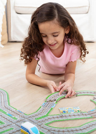 Melissa & Doug Design Your Own Railroad 48-Piece Floor Puzzle with 2 Wind-up Toy Trains and Interchangeable Scenery, Kids Puzzles with Preschool Toys for Girls & Boys Ages 4 and Up - FSC Certified