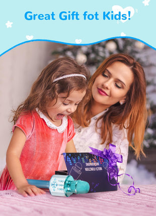 Amazmic Kids Karaoke Microphone Machine Toys for Girls Bluetooth Microphone with LED Light, Christmas Birthday Gift for Girls Boys 3-12+ Years Old (Blue)