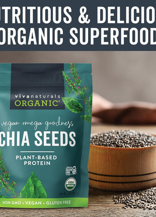 Viva Naturals Organic Chia Seeds, 2 lb, 32 Oz – Plant-Based Omega-3 and Vegan Protein, Gluten Free & Non-GMO, Perfect for Smoothies, Salads & Chia Pudding
