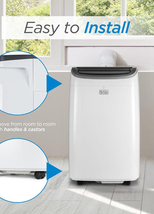 BLACK+DECKER Portable Air Conditioner, 9,000 BTU (5,300 BTU SACC) for Rooms up to 400 Sq. Ft., Portable AC with Follow Me Remote Control and Window Kit, BPACT08WT, White