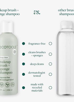 EcoTools Makeup Brush Cleanser + Sponge Shampoo, Fragrance-Free, 8 Fl Oz | Cleaner brushes and sponges, makeup brush soap for daily washing, beauty blender cleaner, plant based, sulfate free