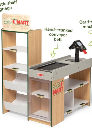 Melissa & Doug, Fresh Mart Pretend Grocery Store, Kids Cash Register with Scanner, Shelves, & Conveyor Belt, Kids Toys for Girls & Boys