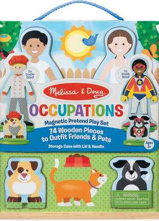 Melissa & Doug Occupations Magnetic Dress-Up Wooden Pretend Play Set (74 pcs) - Magnetic Dress-Up Dolls For Kids