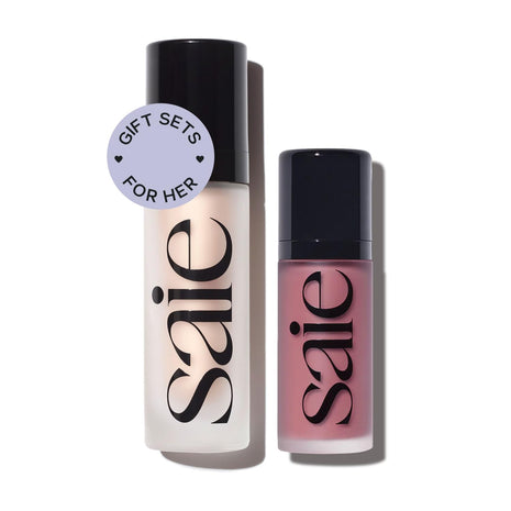Saie Radiant Glow Duo - Dew Liquid Blush (Chilly, .40 oz) + Glowy Super Gel (Starglow, 1 oz) - Hydrating Cream Blush & Illuminating Primer for a Luminous, Natural Finish