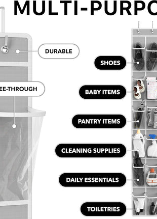 Simple Houseware 24 Pockets   Crystal Clear Over The Door Hanging Shoe Organizer, Gray (64'' x 19'')