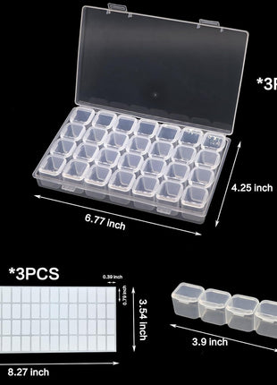 Diamond Painting Bead Storage Containers, 3 Pack 84 Slots Plastic Craft Organizer Case Diamond Storage Box Accessories Containers Adjustable Bead Case