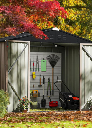 Greesum Outdoor Storage Shed 6 x 8 ft. Utility Tool Shed Metal Storage Garden Shed with Door & Lock for Patio Storage, Brown