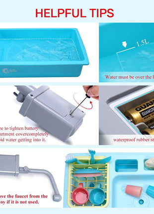 CUTE STONE Color Changing Kitchen Sink Toys, Children Electric Dishwasher Playing Toy with Running Water, Upgraded Faucet, Automatic Water Cycle System Play House Pretend Role Play Toys for Boys Girls