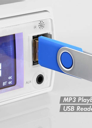 Pyle Bluetooth Marine Receiver Stereo - 12v Single DIN Style Boat In dash Radio Receiver System with Digital LCD, RCA, MP3, USB, SD, AM FM Radio - Remote Control, Wiring Harness - PLRMR23BTW (White)