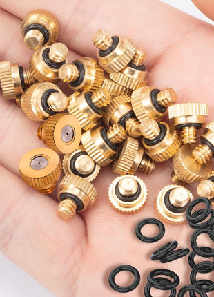 20 Pack Brass Misting Nozzles with 20Pc Brass Misting Nozzles O Ring,Heavy Duty Misting Nozzle 0.02 inch Orifice (0.5 mm)10/24 UNC for Outdoor Cooling System Dust Control