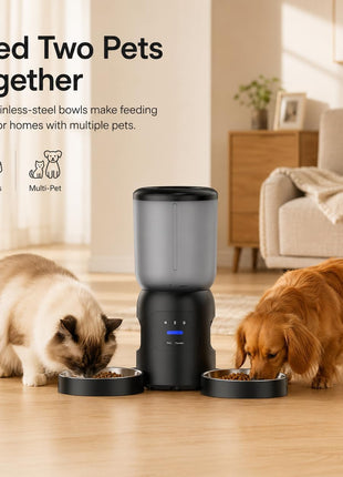 Smart Pet Feeder with Dual 2K Camera & AI Recognition, Dual Bowl Automatic Cat Feeder for Two Cats & Dogs, 6L WiFi Pet Feeder with App Control, 2-Way Audio, Motion Tracking, Anti-Clog Design