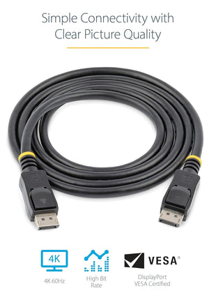 StarTech.com 2m (6ft) DisplayPort 1.2 Cable - 4K x 2K Ultra HD VESA Certified DisplayPort Cable - DP to DP Cable for Monitor - DP Video/Display Cord - Latching DP Connectors (DISPL2M)