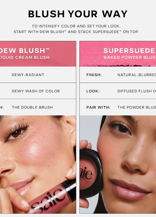 Saie Blush & Brush Duo - SuperSuede Baked Blush in Mia (.01 oz) & Powder Blush Brush - Talc-Free, Moisturizing Blush with Vegan, Fluffy Brush for Seamless Application