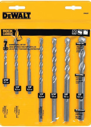 DEWALT Masonry Drill Bit Set, Percussion, Concrete & Block, 7-Piece (DW5207)