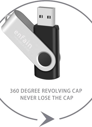 Enfain 16GB USB 2.0 Flash Drive 10 Pack | Swivel Thumb Drives with 31 Labels | Gift-Ready Packaging for Corporate Events, Office & Team Distributions (Black)