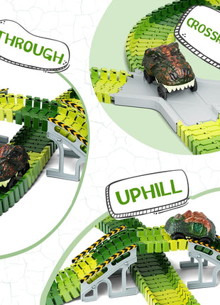 Dinosaur Toys, Create A Dinosaur World Road Race, Dinosaur Track Toys | Flexible Track Playset, 2 pcs Cool Dinosaur Car, Dinosaur Race Car Track for 3 4 5 6 Year & Up Old Boy Girls Best Gift