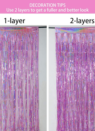 Melsan 2 Pack 3.2 ft x 8.2 ft Tinsel Foil Fringe Curtains Backdrop, Sparkle Metallic Foil Curtains for Party Photo Booth Props Decoration, Pinkish Purple