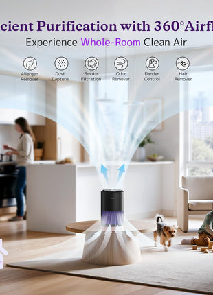 AROEVE Air Purifiers for Bedroom with Sleep Mode Speed Control-MK01A(Black) | Energy Star Efficiency, Meet Global Recycled Standard, 360-Degree Air Inlets, 22dB Noise Level, Aromatherapy Function