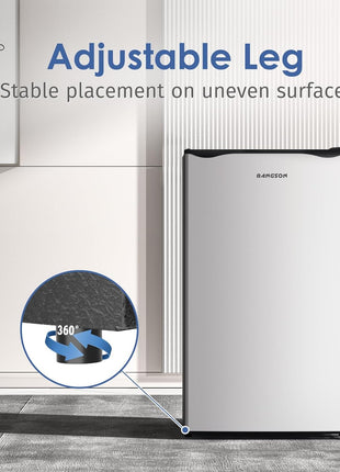 BANGSON Mini Fridge with Freezer, 3.2Cu.Ft, Single Door Small Refrigerator, Energy-Efficient, Low Noise, Mini fridge for Bedroom Dorm and Office, Silver
