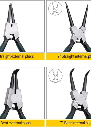 4pcs 7in Snap Ring Pliers, 5/64in Tips | for Ring Remover Retaining and Remove Hoses, Gaskets