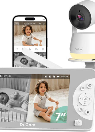 Dr.Care LumiView Max Smart WiFi Baby Monitor - 7inch 1080P FHD & 2K Camera, Privacy Mode, Cry & Motion Detection, 6000mAh Removable Battery, RGB Night Light, Snapshot & Video Recording, HD Night Vision