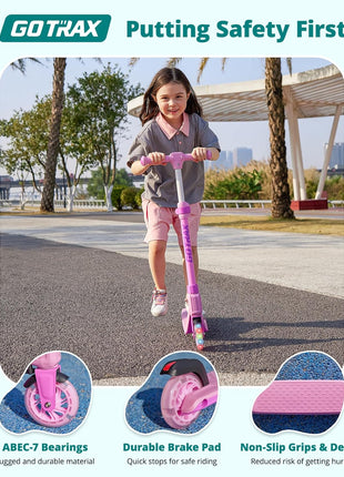 Gotrax K03 Kids Kick Scooter, LED Light, 2 Wheels for Boys & Girls 3+, Gift | Adjustable Handlebar, Easy Assembly, Lightweight, ABEC-7 Bearings, Wide Anti-Slip Deck, Rear Brake, Max Load 110 lbs, Pink