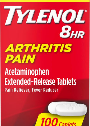 Tylenol 8 Hour Arthritis Pain Extended Fast, Strong Pain Relief Caplets, Acetaminophen 650 mg Each, Relieves Minor Arthritis and Joint Pain, Fever Reducer, Gentle on Stomach, 100 Count