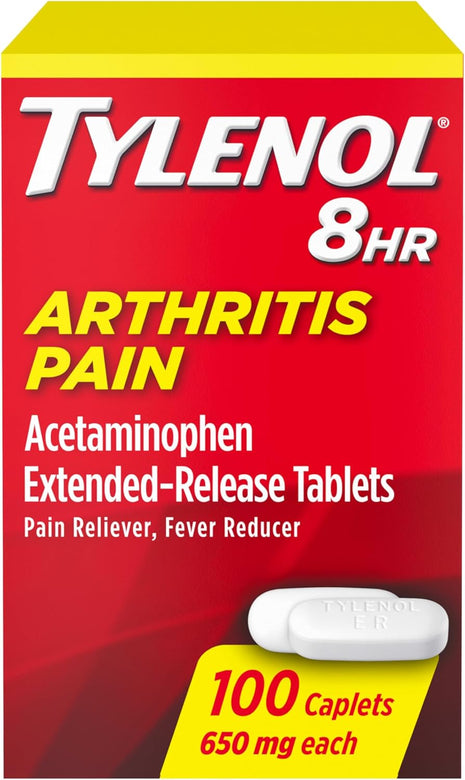 Tylenol 8 Hour Arthritis Pain Extended Fast, Strong Pain Relief Caplets, Acetaminophen 650 mg Each, Relieves Minor Arthritis and Joint Pain, Fever Reducer, Gentle on Stomach, 100 Count