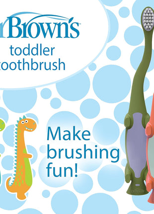 Dr. Brown's Baby and Toddler Toothbrush, Green and Orange Dinosaur 2-Pack, 1-4 Years