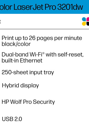HP Color Laserjet Pro 3201dw Wireless Color Laser Printer, Office Printer, Duplex, Best for Office (499Q9F)