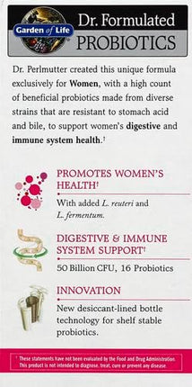 Garden of Life Once Daily Dr.Formulated Probiotics for Women 50 Billion CFU 16 Probiotic Strains with Organic for Digestive,Vaginal & Immune Health,Dairy Free,Shelf Stable 30 Capsules (Pack of 6)