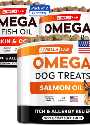 StrellaLab Fish Oil Omega 3 Treats for Dogs (540 Treats) - Allergy & Itch Relief - Skin & Coat Supplement - Joint Health - Wild Alaskan Salmon Oil - Shedding, Itchy Skin Relief - Omega 3 6 9 - EPA&DHA