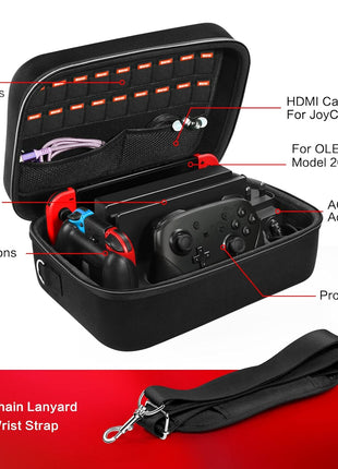 iVoler Carrying Storage Case for Nintendo Switch/Switch OLED Model (2021), Portable Travel All Protective Hard Messenger Bag Soft Lining 18 Games for Switch Console Pro Controller & Accessories Black