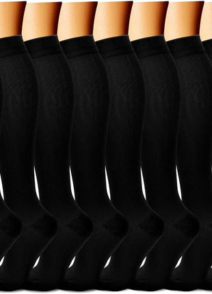 CHARMKING Compression Socks for Women & Men (8 Pairs) 15 20 mmHg Graduated Copper Support Socks are Best for Pregnant, Nurses   Boost Performance, Circulation, Knee High & Wide Calf (L/xL, Black)