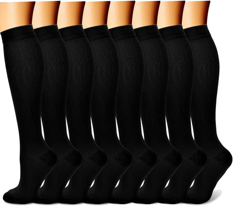 CHARMKING Compression Socks for Women & Men (8 Pairs) 15 20 mmHg Graduated Copper Support Socks are Best for Pregnant, Nurses   Boost Performance, Circulation, Knee High & Wide Calf (L/xL, Black)