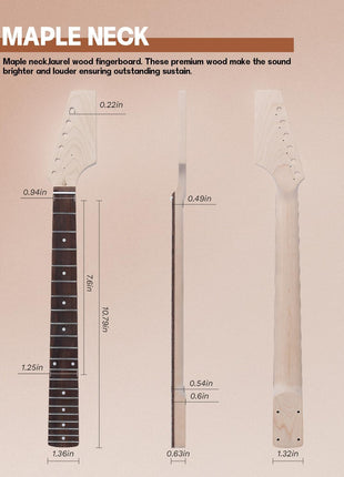 Leo Jaymz DIY ST Style Electric Guitar Kits with Roasted Pine Body and Maple Neck - Laurel Wood Fingerboard,Strap and All Components Included (ST Roasted Pine)