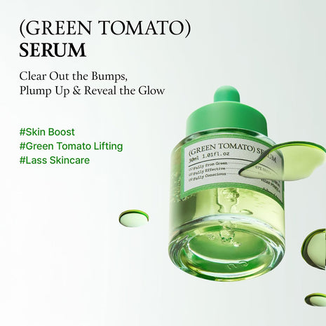 FULLY Green Tomato Serum, Pore Tightening with 67% Green Tomato Extract, Vit C and PHA, Elastcity Boosting and Skin Moisturization, Fragrance Free, Vegan & Dermatologically Tested, 1.01 fl.oz