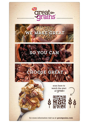 Great Grains Raisins Dates and Pecans Breakfast Cereal, Raisin Cereal with Sweet Dates and Granola Clusters, Non GMO Project Verified, 16 OZ Box