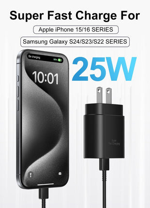 Type C Charger Fast Charging, 2Pack [10FT&6FT] Long USB C Cable with 25W Phone Super Fast Charger Block Compatible with Galaxy S25/S24/Plus/Ultra,iPhone 15/16/17/Air/Plus/Pro Max