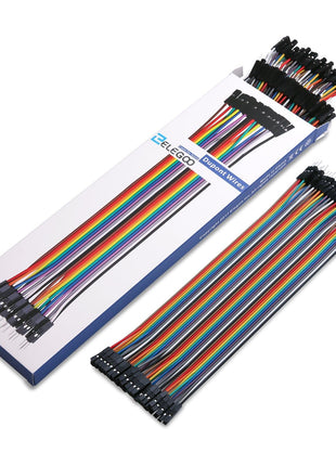 ELEGOO 120pcs Multicolored Dupont Wire M-F, M-M, F-F for Breadboard Jumper | 40pin M-F, 40pin Male to Male, 40pin Female to Female Breadboard Jumper Ribbon Cables Connectors