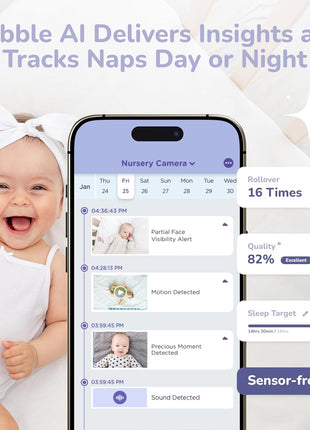 HUBBLE CONNECTED GoBaby - 2K HD Baby Monitor Camera w/Advanced Monitoring, Covered Face & Rollover Detection, True Cry Alerts, Sleep Training & Smart Soother — w/Flexible Mount