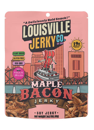 Louisville Jerky Co. Vegan Jerky Plant-Based Maple Bacon Flavor, High Protein Snack, (3 Ounce, 1-Pack) – Sweet & Smoky Chewy Texture, Gluten-Free