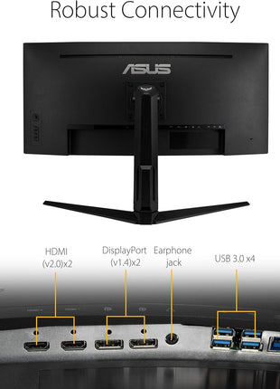 ASUS VG34VQL1B TUF 34 Inch Curved Gaming Monitor - WQHD (3440x1440), 165Hz, 1ms, Extreme Low Motion Blur, FreeSync Premium, Eye Care, Height Adjustable, DisplayHDR 400, DisplayPort, HDMI, USB