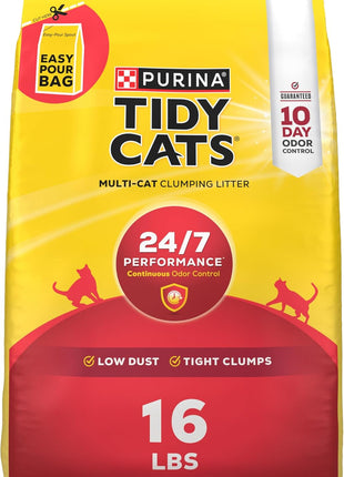 Purina Tidy Cats Clumping Cat Litter Odor Control, 24/7 Performance Multi Cat Litter - 16 lb. Bag