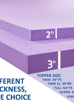 SINWEEK 2 Inch Gel Memory Foam Mattress Topper Ventilated Soft Pressure Relieve Mattress Pad, Breathable Bed Topper, CertiPUR-US Certified, Twin Size