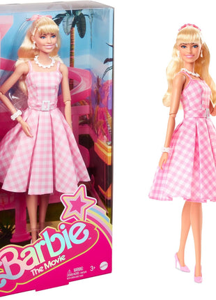 Barbie The Movie Doll, Margot Robbie as, Collectible Doll Wearing Pink and White Gingham Dress with Daisy Chain Necklace