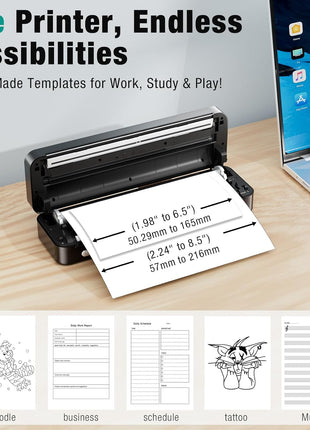 PEDOOLO Portable Printer Wireless for Travel, Inkless Thermal Printer Supports 8.5 x 11 Inch Thermal Paper, Bluetooth Compatible with iOS, Android, Laptop Includes 2 Rolls & 10 Sheets of Paper Kit