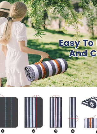 sapsisel 80 inchx 80 inch Picnic Blanket Extra Large, Waterproof and Foldable Beach Blanket, 3-Layer Outdoor Blanket for 6 to 8 Adults, for Camping, Park, Beach, Grass, Indoors…