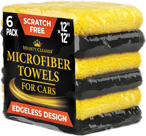 Super Soft Microfiber Towels for Cars - Edgeless - 6pk (12 inchx12 inch) - Premium Scratch-Free Towel - Great for Drying, Detailing, Polishing, Buffing - Ultra Absorbent Microfiber Cleaning Cloths for Car